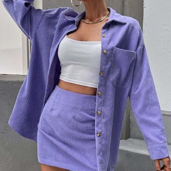 Coord Set Corduroy Blouse & Skirt - purple - Picture 5 of 5